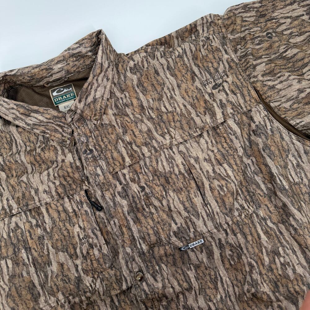 Drake Waterfowl Men’s 6XL Shirt Mossy Oak Bottomland Vented Hunting Button Up